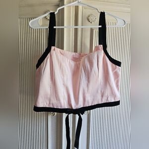 Pink Top with Black Velvet Trim & Bow